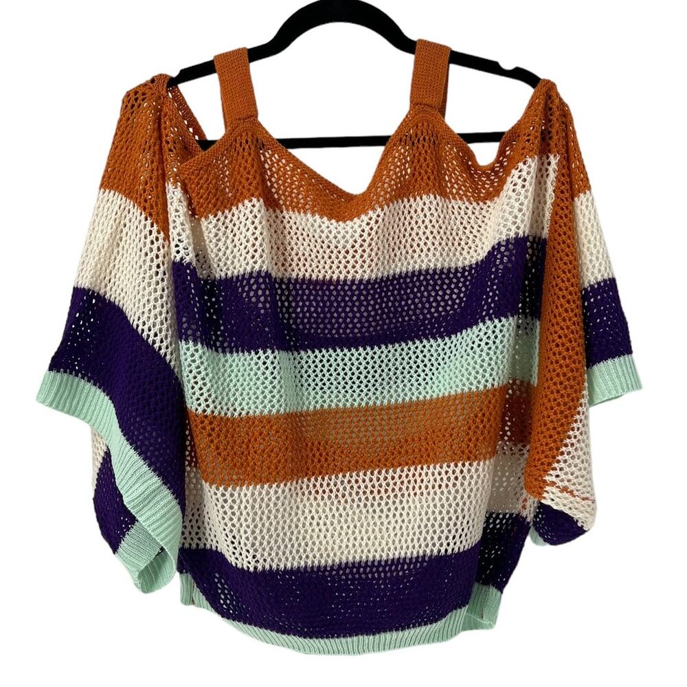 NWT Off the shoulder crochet sheer striped top Size Large